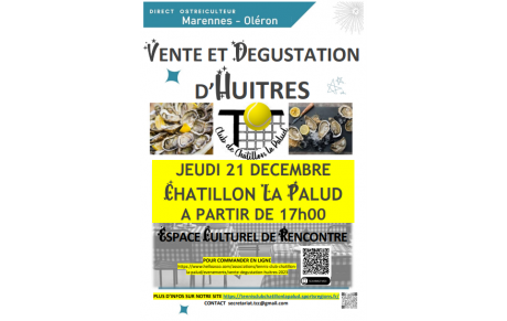 Vente dégustation d'huîtres le 21 décembre 2023 à partir de 17h